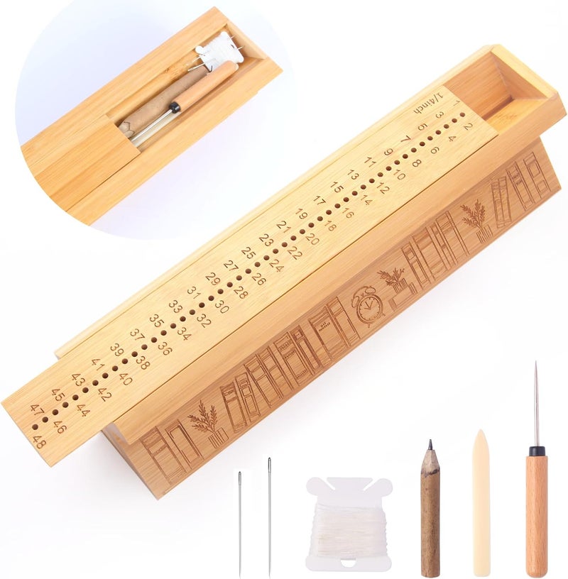 OopsifyMe Bamboo Book Binding Kits with an Awl, Book Binding Cradle, Signature Punching Tools with Piercing Guide Book, Book Binding Materials, Bookbinding Supplies for DIY Bookbinding Crafts with Storage - Image 1